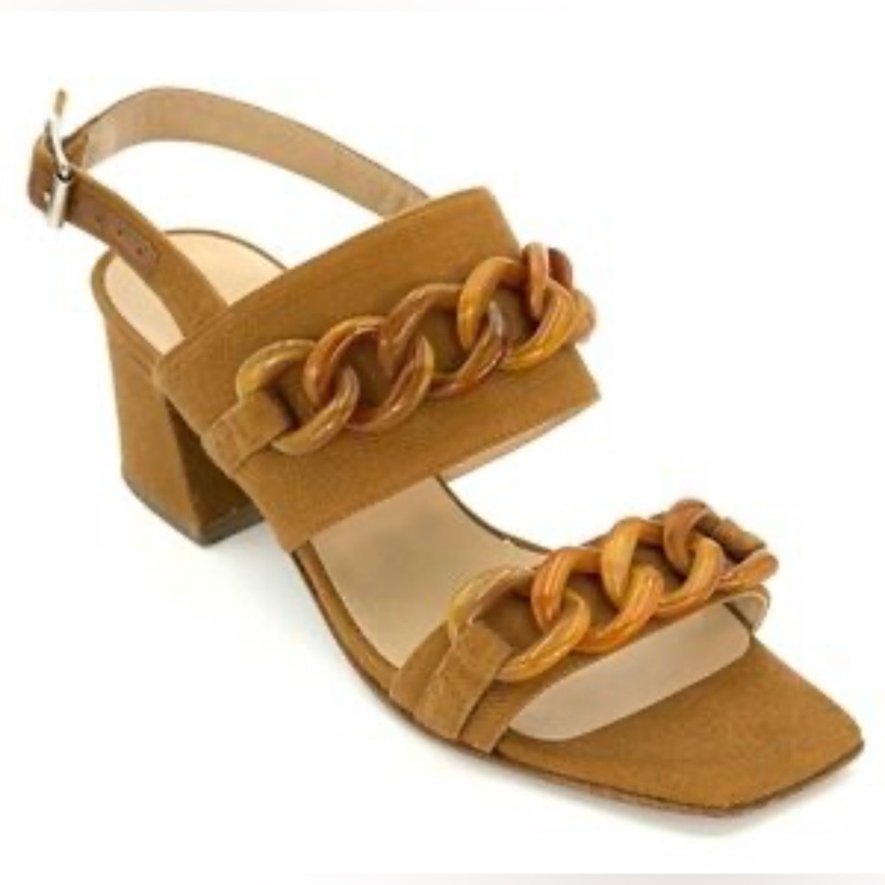 Lafayette 148 New York Tan Sandals with Chain Accent